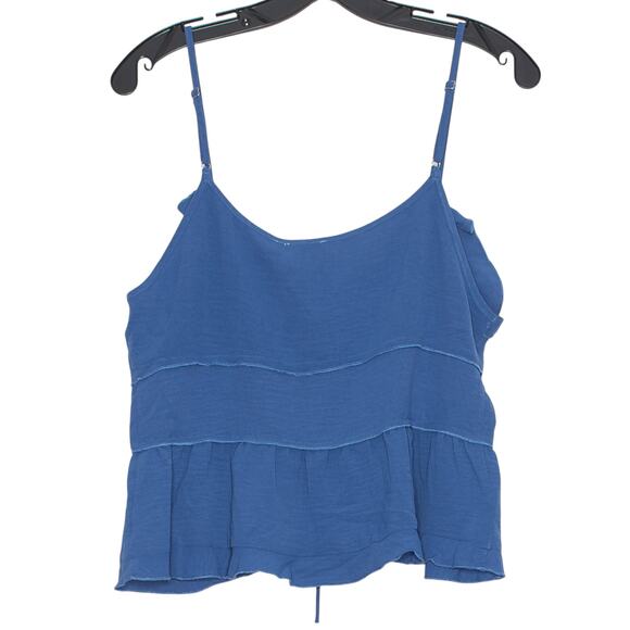 NWT GLG Top Boho Romantic Feminine Summer Tie Front Ruffles Tiered Blue Large - Picture 5 of 5